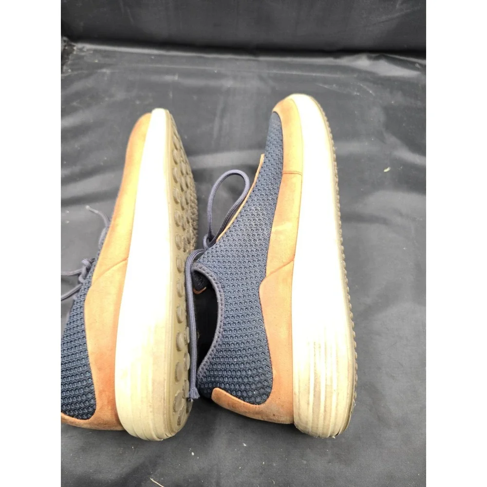 ECCO Mens Sport Shoe Navy Weave Caramel Leather Trim Danish‎ Sz 8